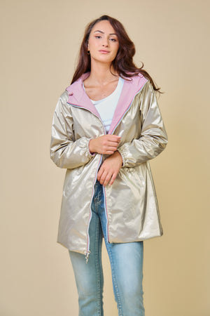 REVERSIBLE RAINCOAT - PRETTY PINK / GOLD